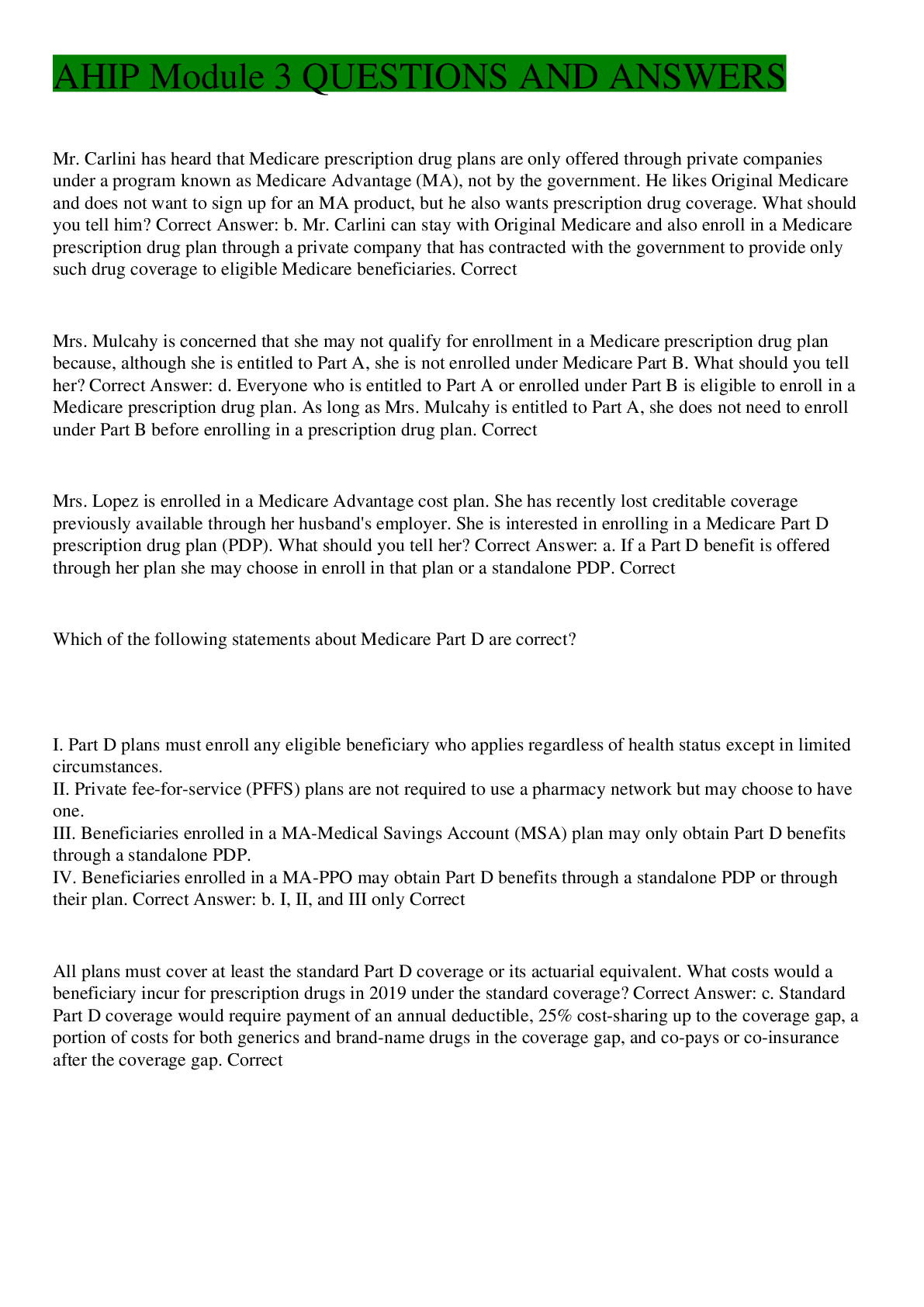 Preview image for AHIP Module 3 QUESTIONS AND ANSWERS